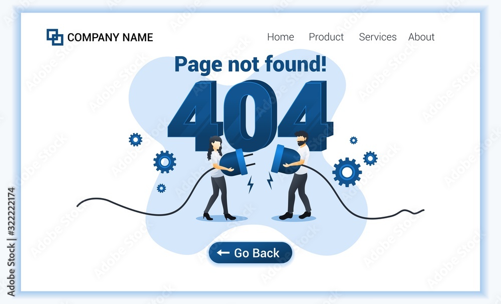 Wall mural 404 error page not found concept with a man and woman trying to connecting network cable problem. ca
