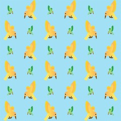 Yellow and Green Bird  Cute Illustration, Cartoon Funny Character, Pattern Wallpaper
