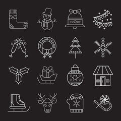 Christmas and new year icons set flat design