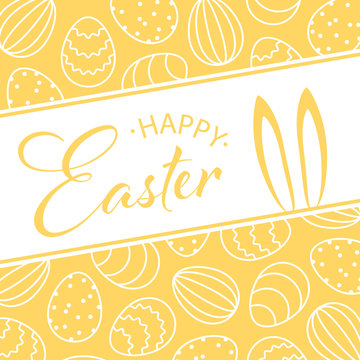 Happy easter card background with easter bunny ears and easter eggs