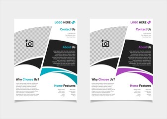 Business flyer estate template vector design, US letter brochure template blue and purple geometry shapes used for poster property leaflets, magazine property, and brochure cover property