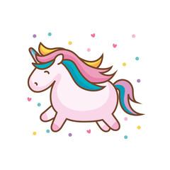 Fototapeta na wymiar cute unicorn fantasy with hearts decoration
