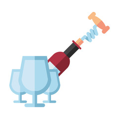 wine bottle drink with cup and corkscrew
