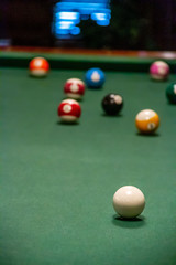 Pool table balls on the green felt