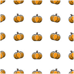 Pumpkin fruit flat with leaves vector background seamless pattern. Scalable and editable. Vector pattern for textile, print, fabric, backdrop, wallpaper, background.