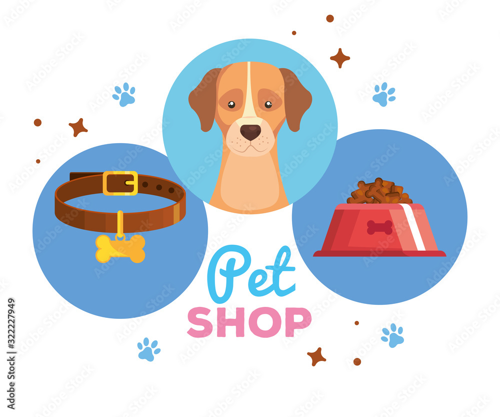 Canvas Prints pet shop with dog and icons