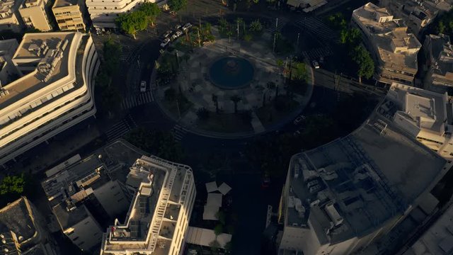 Tel Aviv city center, "Dizengoff" square, Israel, 4k aerial drone view