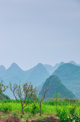 Landscape with green hills and mountains 
