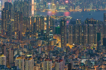 Aerial view of Hong Kong city at dusk