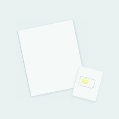 Realistic blank sim cards and Cover Paper card in minimalistic style on white background. SIM card. Easy to change color mock up vector template