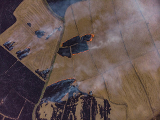 Burned rice straw in agriculture field