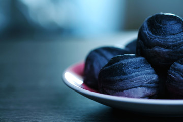 Fototapeta na wymiar charcoal dessert on the kitchen