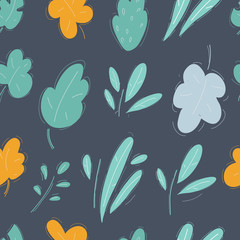 Leaves and twigs, bush. Green, seamless. Bush.