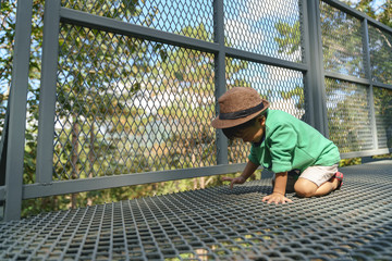 3 year old asian kid afraid and terrified of height