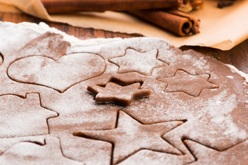 Baking for Christmas, rolled out dough with cookie