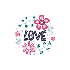 Love. Romantic lettering phrase on the light background. Hand-drawn calligraphy quote. Ideal for Valentine's day postcard, greeting card, wedding banner, and poster design.