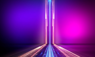 Ultraviolet abstract light. Diode tape, light line. Violet and pink gradient. Modern background, neon light. Empty stage, spotlights, neon. Abstract light.