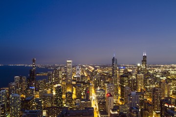 Beautiful skyline of Chicago downtown at night, USA