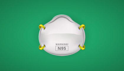 n95 face mask protection safety for Coronaviruses 3d realistic vector in green background. wuhan corona virus disease. Perfect for banner, flyer.