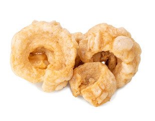 Pork rind (kap-moo) favorite food in Thailand (Lanna) isolated on white background.