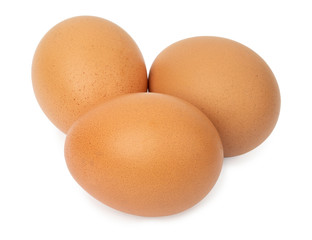 Three eggs isolated on white background with clipping path.