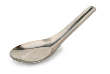 Old silver spoon isolated on white background with clipping path.