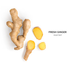 Creative layout made of ginger. Flat lay. Food concept.
