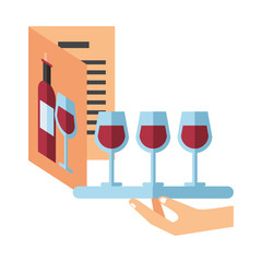 wine drink in card menu restaurant with tray server