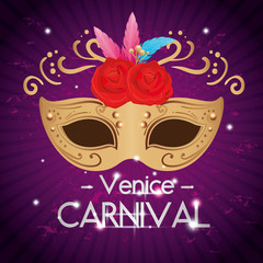 Fototapeta na wymiar venice carnival and mask with flowers roses vector illustration design