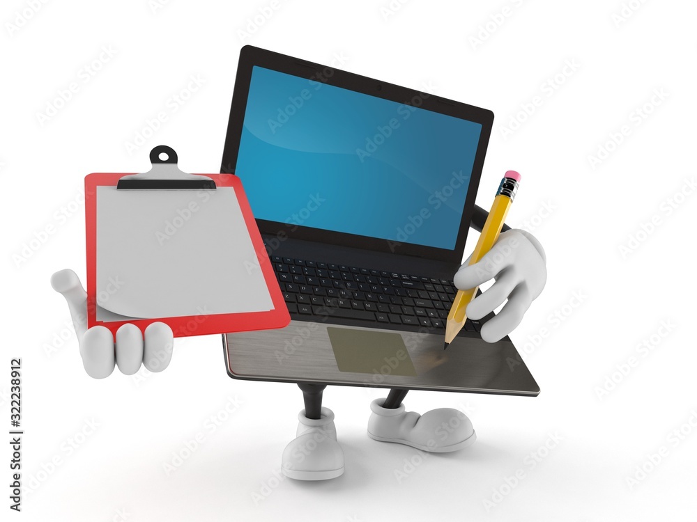 Wall mural laptop character holding clipboard and pencil