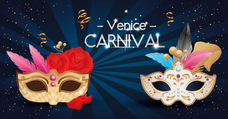 venice carnival with masks and decoration vector illustration design