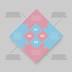 Four jigsaw puzzle square diagram info graphic