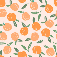 Vector seamless pattern with peaches. Trendy hand drawn textures.
