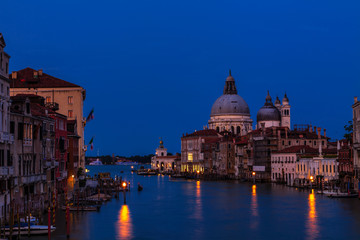 Looking down the Grand Canal in Venice at twilight