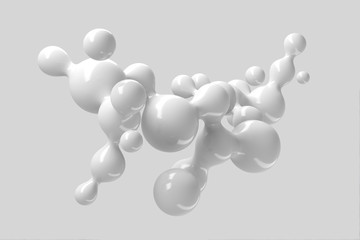 Abstract three-dimensional background of many flying droplets of viscous liquid. 3D illustration, 3D render. Stock illustration