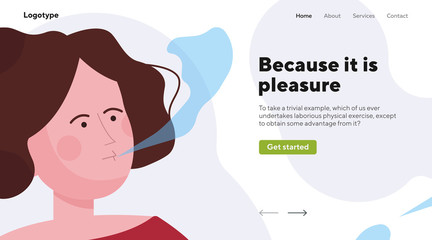 Female smoker face. Addicted woman, steam flat vector illustration. Smoking, tobacco, unhealthy habit concept for banner, website design or landing web page