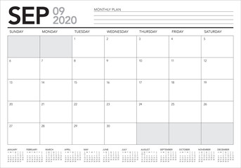 September 2020 desk calendar vector illustration