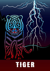 The tiger head front view detailed contour vector.