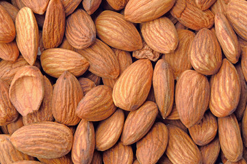 Almonds in bulk. close up. top view.