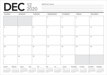 December 2020 desk calendar vector illustration