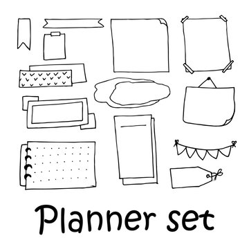 Hand Drawn Elements For Planner Design In Doodle Style. Vector Illustration