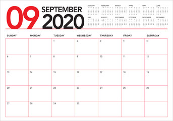 September 2020 desk calendar vector illustration