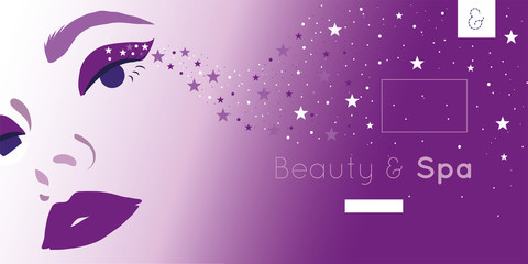beauty and spa card with woman and stars