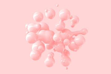 Abstract three-dimensional background of many flying droplets of viscous liquid. 3D illustration, 3D render. Stock illustration