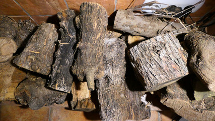 Logs stored indoors