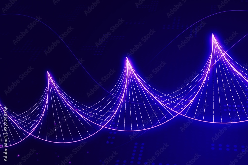 Poster glowing dna symbol on blue background, closeup. 3d rendering