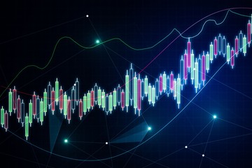 Abstract forex charts on a blue background. 3D Rendering
