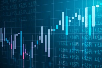 Abstract forex charts with stats data on a blue background. 3D Rendering