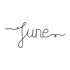 Hand drawn lettering phrase June. Month June for calendar. Ink brush lettering for winter invitation card.