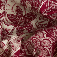 Folded oriental cloth. Crop view of fashioned ethnic fabric
